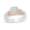 Thumbnail Image 1 of 1/5 CT. T.W. Composite Diamond Cushion Frame Interlocking Bridal Set in 10K Two-Tone Gold