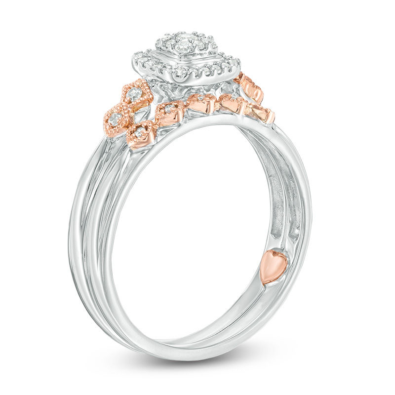 Main Image 2 of 1/5 CT. T.W. Composite Diamond Cushion Frame Interlocking Bridal Set in 10K Two-Tone Gold