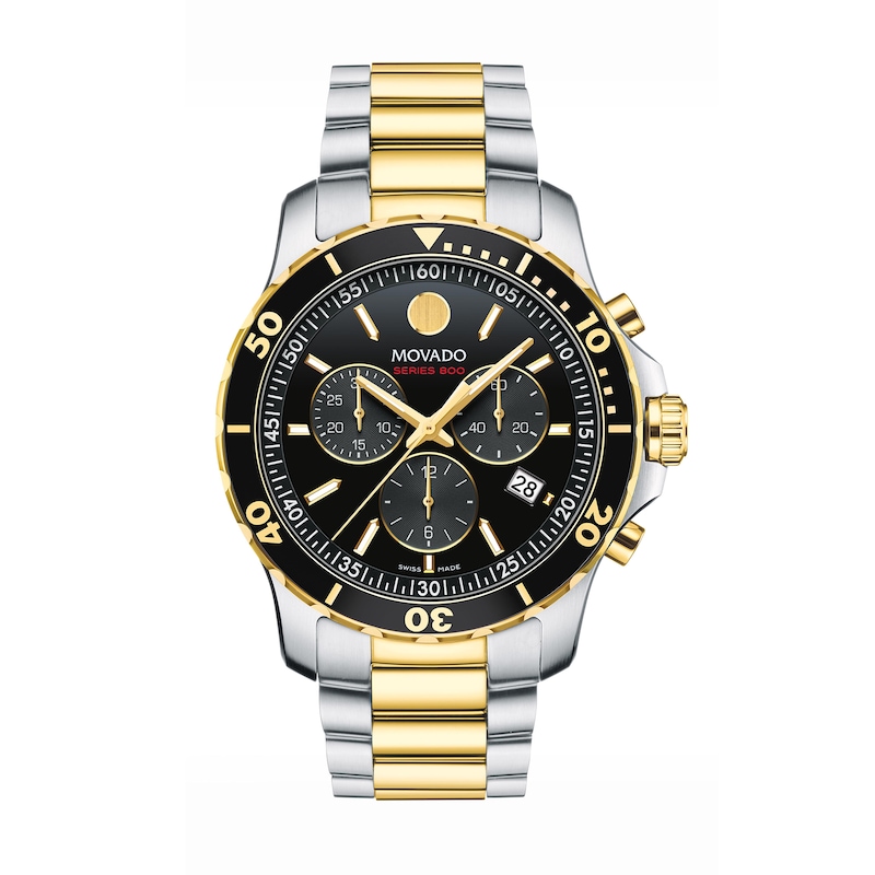 Men's Movado Series 800® Chronograph Two-Tone PVD Watch with Black Dial (Model: 2600146)