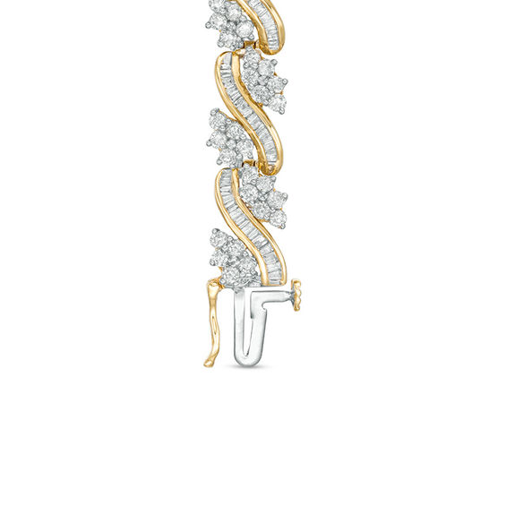 5 CT. T.W. Baguette and Round Diamond Wave Bracelet in 10K