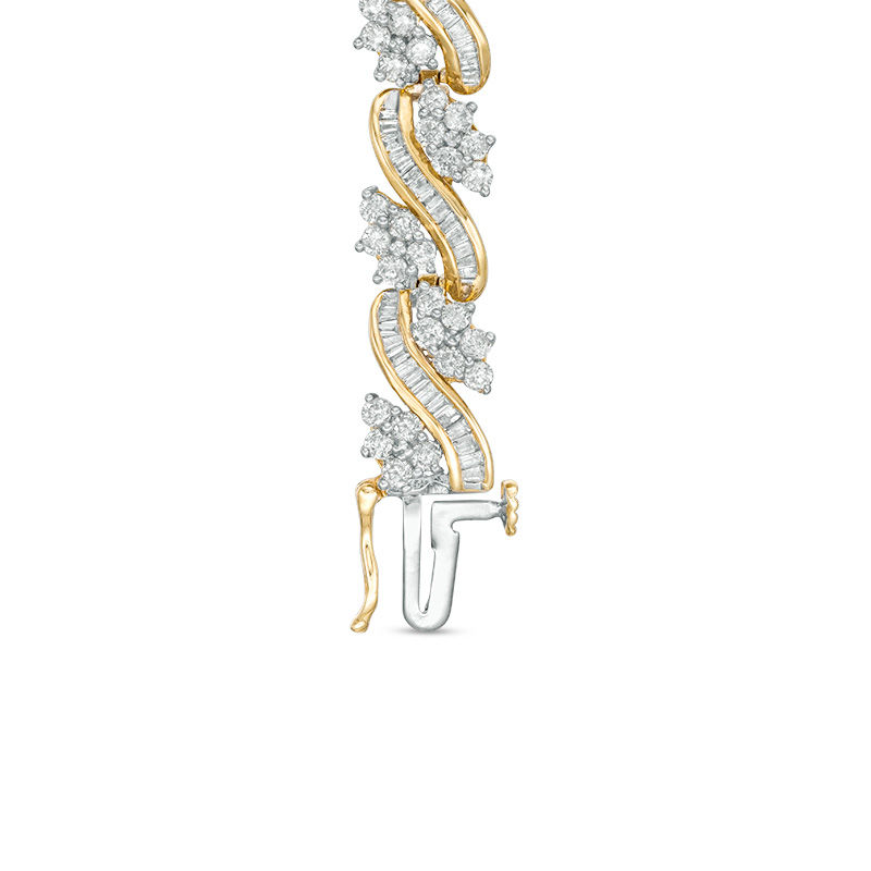 5 CT. T.W. Baguette and Round Diamond Wave Bracelet in 10K Gold - 7.25"