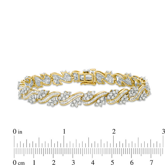 5 CT. T.w. Baguette and Round Diamond Wave Bracelet in 10K Gold - 7.25"