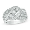 Thumbnail Image 0 of 1 CT. T.W. Baguette and Round Diamond Three Stone Multi-Row Bypass Ring in Sterling Silver