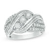 Thumbnail Image 1 of 1 CT. T.W. Baguette and Round Diamond Three Stone Multi-Row Bypass Ring in Sterling Silver