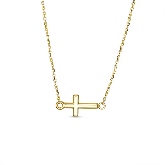 Sideways Cross Necklace in 10K Gold