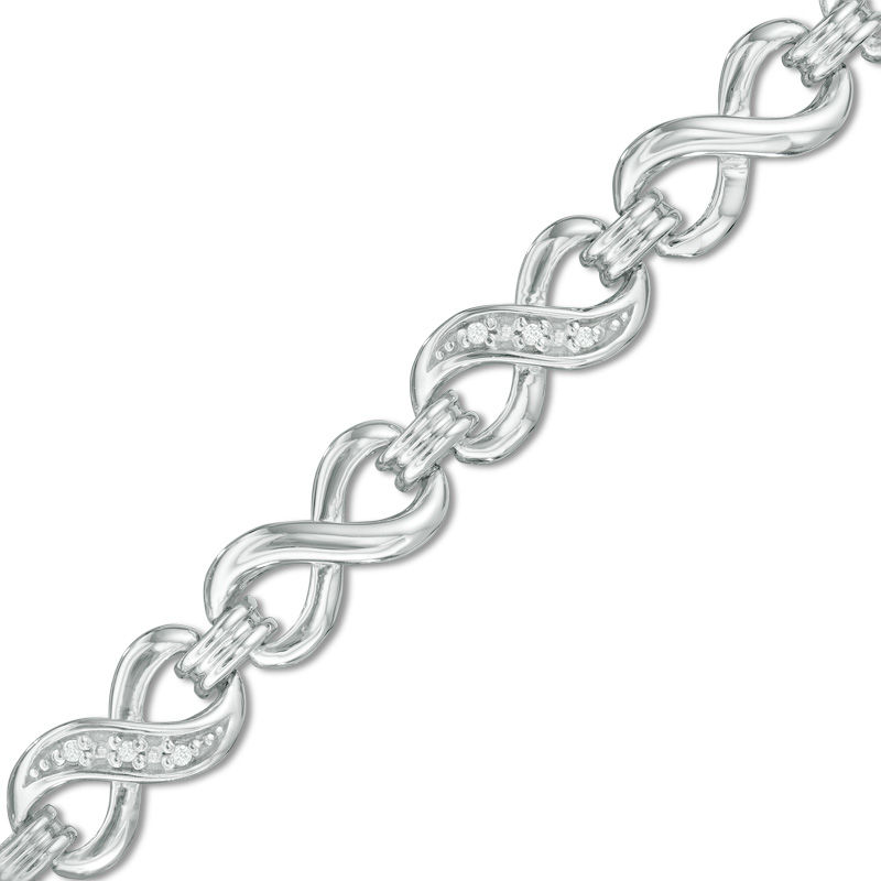 Main Image 1 of 1/20 CT. T.W. Diamond Infinity Link Bracelet in Sterling Silver - 7.25"