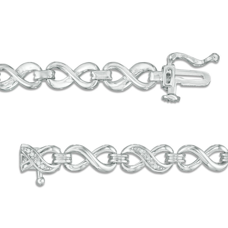 Main Image 2 of 1/20 CT. T.W. Diamond Infinity Link Bracelet in Sterling Silver - 7.25"