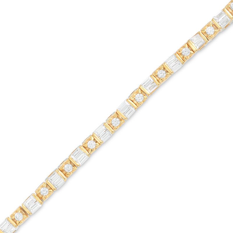 1 CT. T.W. Baguette and Round Diamond Tennis Bracelet in 14K Gold