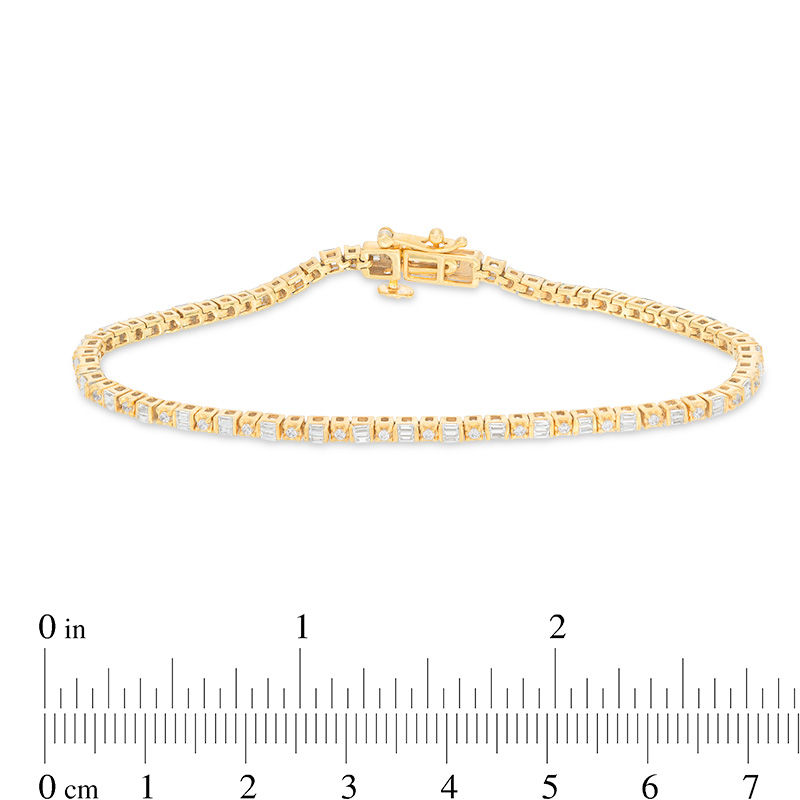 Main Image 3 of 1 CT. T.W. Baguette and Round Diamond Tennis Bracelet in 14K Gold