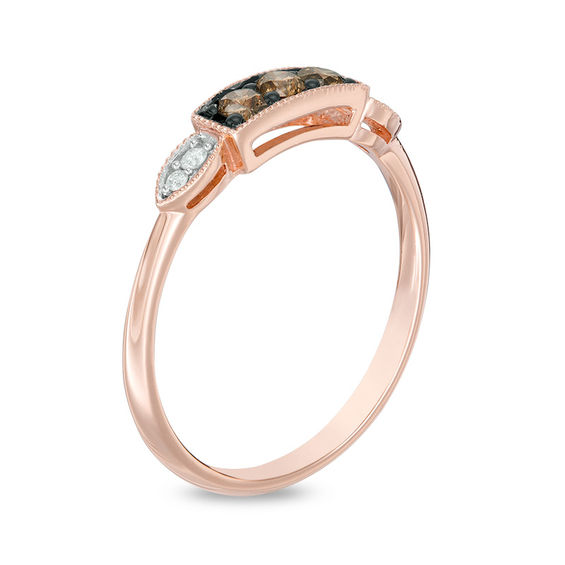 1/4 CT. T.W. Champagne and White Diamond Three Stone Vintage-Style Ring in 10K Rose Gold 1/4 CT. T.W. Champagne and White Diamond Three Stone Vintage-Style Ring in 10K Rose Gold
