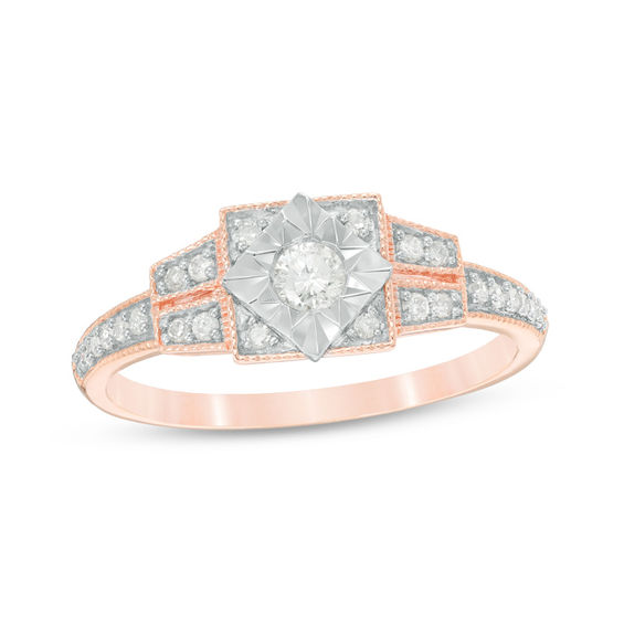 1/4 CT. T.W. Diamond Square Frame Art Deco Vintage-Style Promise Ring in Sterling Silver with Rose Rhodium 1/4 CT. T.W. Diamond Square Frame Art Deco Vintage-Style Promise Ring in Sterling Silver with Rose Rhodium
