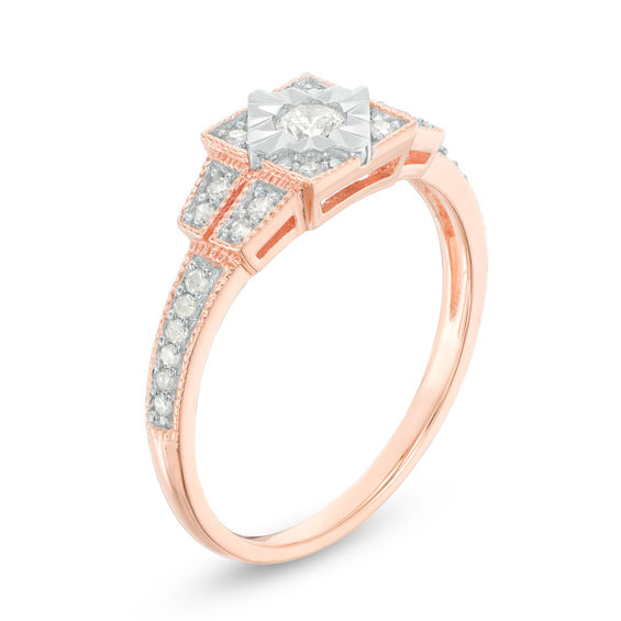 1/4 CT. T.W. Diamond Square Frame Art Deco Vintage-Style Promise Ring in Sterling Silver with Rose Rhodium 1/4 CT. T.W. Diamond Square Frame Art Deco Vintage-Style Promise Ring in Sterling Silver with Rose Rhodium