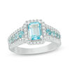 Thumbnail Image 1 of Emerald-Cut Blue Topaz and Lab-Created White Sapphire Frame Ring in Sterling Silver