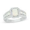 Thumbnail Image 1 of Emerald-Cut Lab-Created Opal and White Sapphire Frame Ring in Sterling Silver