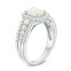 Thumbnail Image 2 of Emerald-Cut Lab-Created Opal and White Sapphire Frame Ring in Sterling Silver