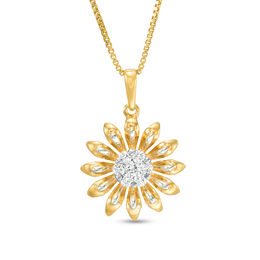1/6 CT. T.W. Diamond Daisy Pendant in Sterling Silver with 18K Gold Plate