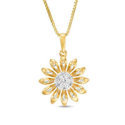 Zales 1/6 Ct. T.W. Diamond Daisy Pendant in Sterling Silver with 18k Gold Plate