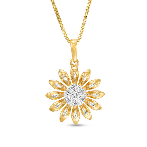 1/6 CT. T.W. Diamond Daisy Pendant in Sterling Silver with 18K Gold ...