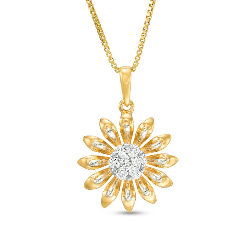 1/6 CT. T.W. Diamond Daisy Pendant in Sterling Silver with 18K Gold Plate