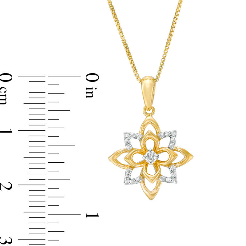 1/8 CT. T.W. Diamond Lotus Flower Pendant in Sterling Silver with 18K ...