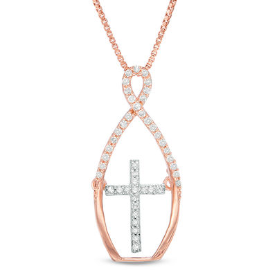 1 6 Ct T W Diamond Infinity With Moving Cross Pendant In - Rose Gold And Diamond Cross Pendant 1 6 Ct T W Diamond Infinity With Moving Cross Pendant In - Rose Gold And Diamond Cross Pendant