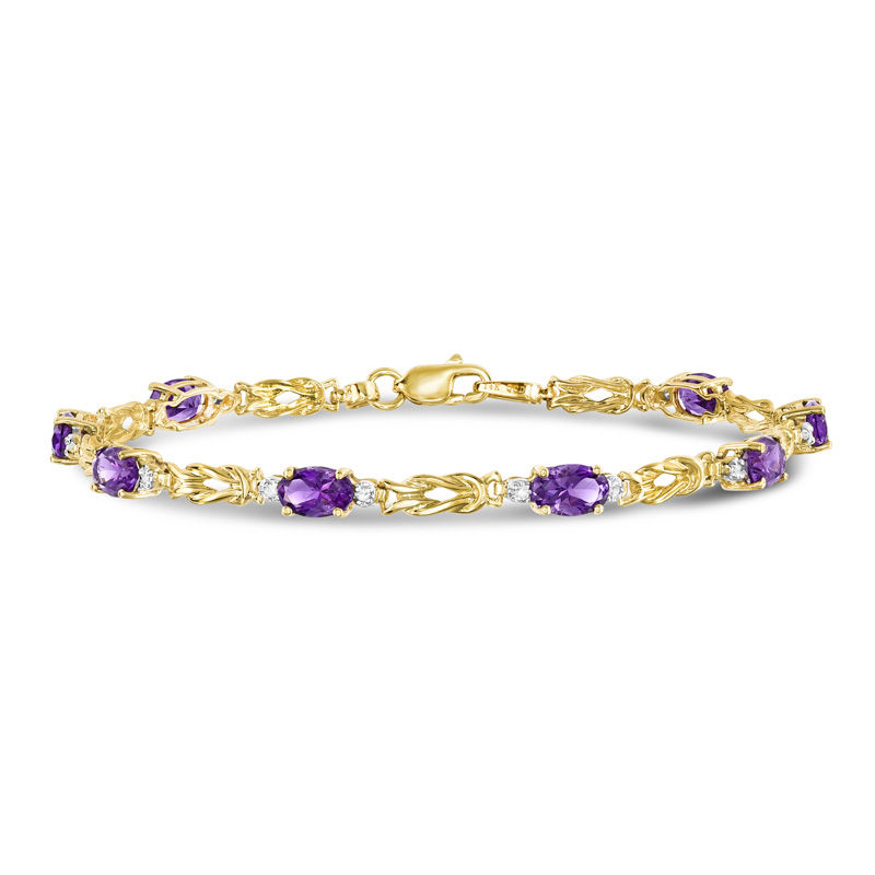 Oval Amethyst And 1 10 Ct T W Diamond Double Knot Bracelet In 14k T W Diamond Double Knot Bracelet In 14k Gold