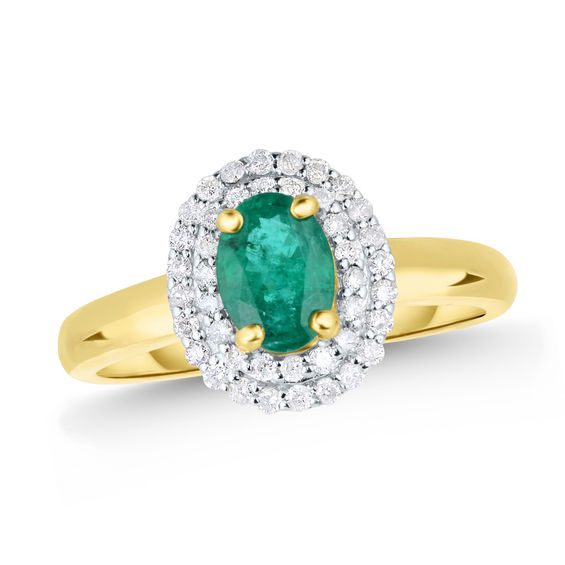 Oval Emerald and 1/4 CT. T.W. Diamond Double Frame Ring in 10K Gold Oval Emerald and 1/4 CT. T.W. Diamond Double Frame Ring in 10K Gold