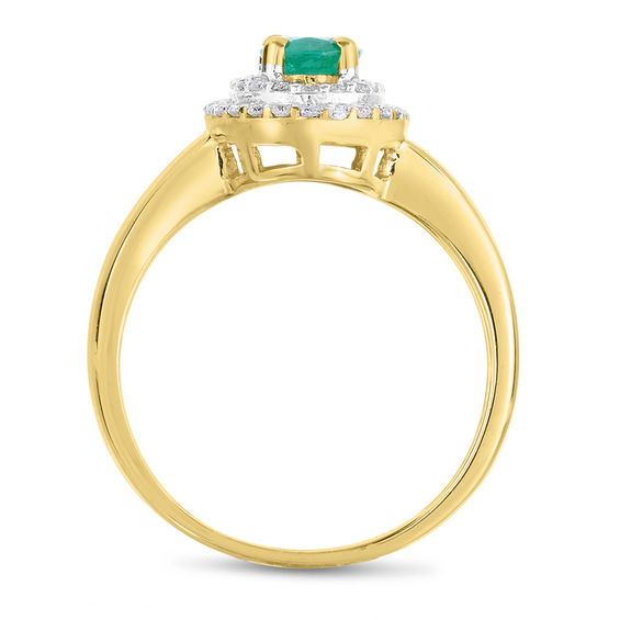 Oval Emerald and 1/4 CT. T.W. Diamond Double Frame Ring in 10K Gold Oval Emerald and 1/4 CT. T.W. Diamond Double Frame Ring in 10K Gold