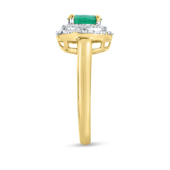 Oval Emerald and 1/4 CT. T.W. Diamond Double Frame Ring in 10K Gold Oval Emerald and 1/4 CT. T.W. Diamond Double Frame Ring in 10K Gold