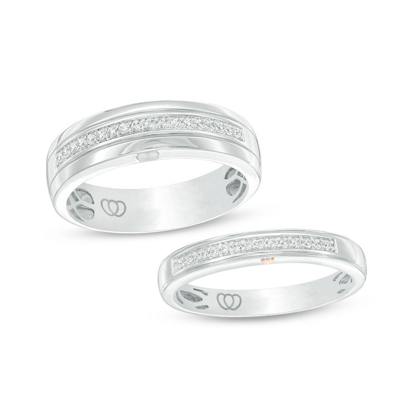 Main Image 1 of 1/5 CT. T.W. Diamond Duo Wedding Band Set in 10K White Gold