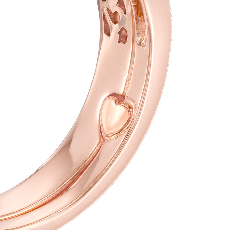 Main Image 4 of 3/8 CT. T.W. Multi-Diamond Double Frame Heart-Shank Interlocking Bridal Set in 10K Rose Gold