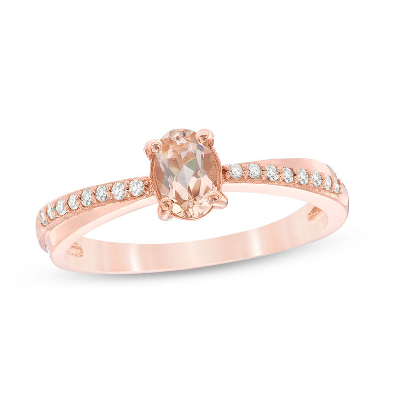 Oval Morganite and 1/15 CT. T.W. Diamond Ring in 10K Rose Gold