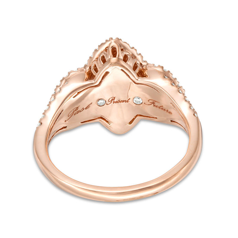 Main Image 3 of 3/4 CT. T.W. Diamond Past Present Future® Marquise Frame Vintage-Style Engagement Ring in 14K Rose Gold