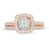 Thumbnail Image 5 of 5/8 CT. T.W. Quad Princess-Cut Diamond Double Frame Bridal Set in 14K Rose Gold