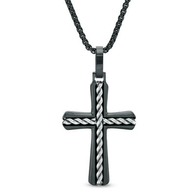 Men's Twist Cross Pendant in Black IP 