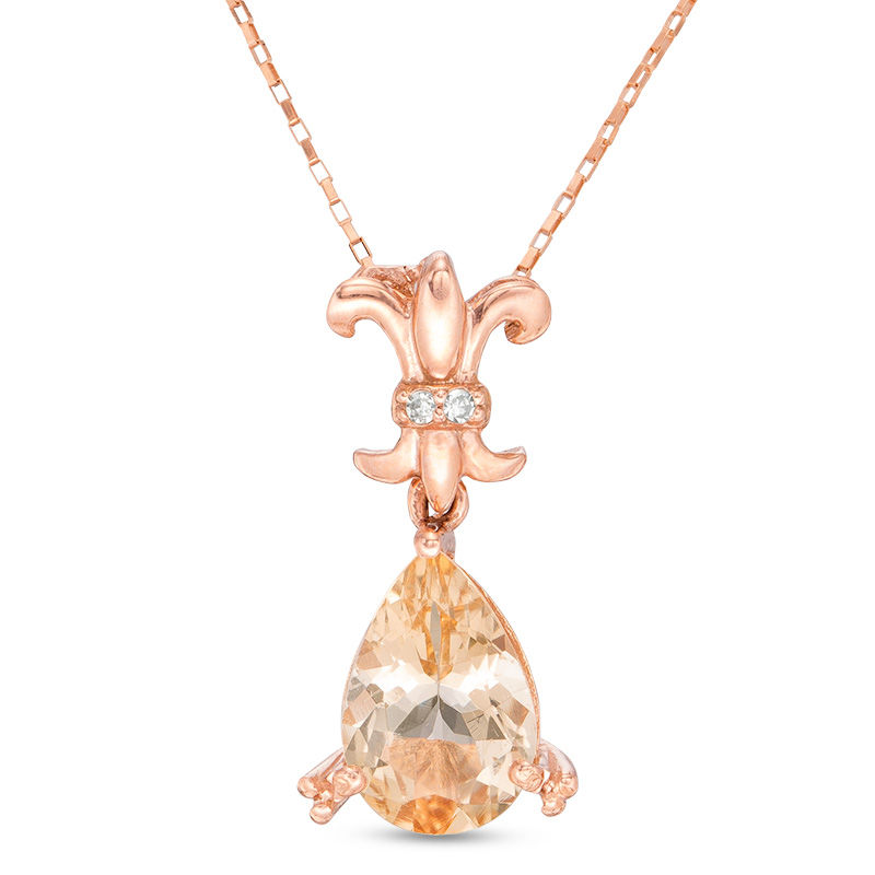 Pear Shaped Morganite And Diamond Accent Fleur De Lis Pendant In 10k Rose Goldzales
