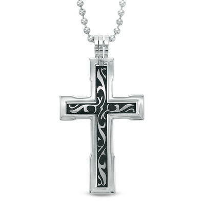 Men's Tribal Pattern Cross Pendant in 