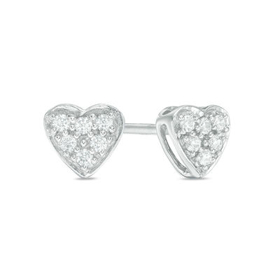 1 8 Ct T W Diamond Heart Stud Earrings In 14k White Gold Zales