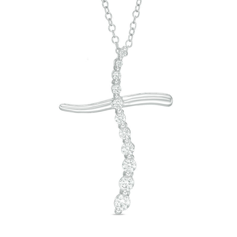 1/2 CT. T.W. Journey Diamond Cross Pendant in 14K White Gold