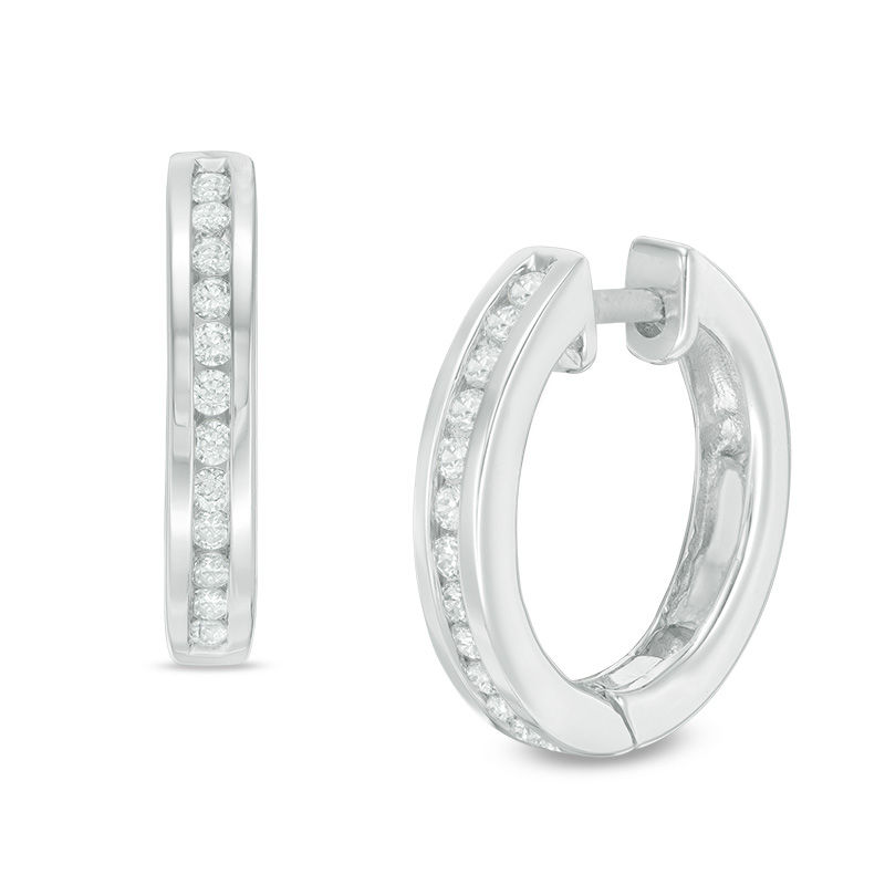 1/4 CT. T.W. Diamond Huggie Hoop Earrings in 14K White Gold