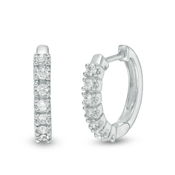 1/4 CT. T.W. Diamond Huggie Hoop Earrings in 14K White Gold | Online ...
