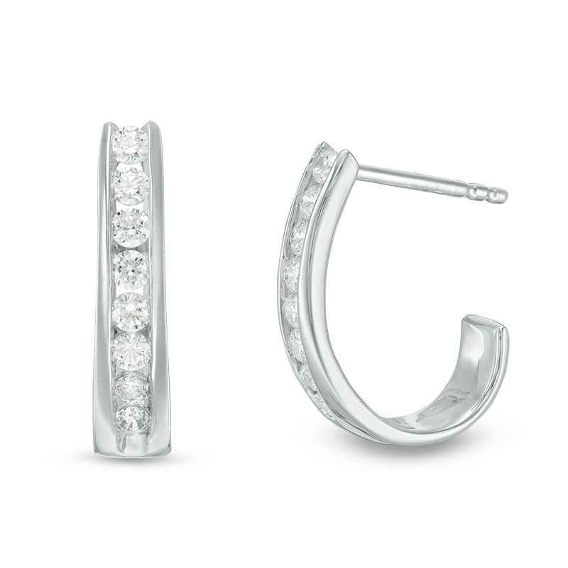 1/4 CT. T.W. Diamond JHoop Earrings in 14K White Gold Zales