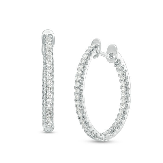 1/3 CT. T.w. Diamond Inside-Out Hoop Earrings in 14K White Gold