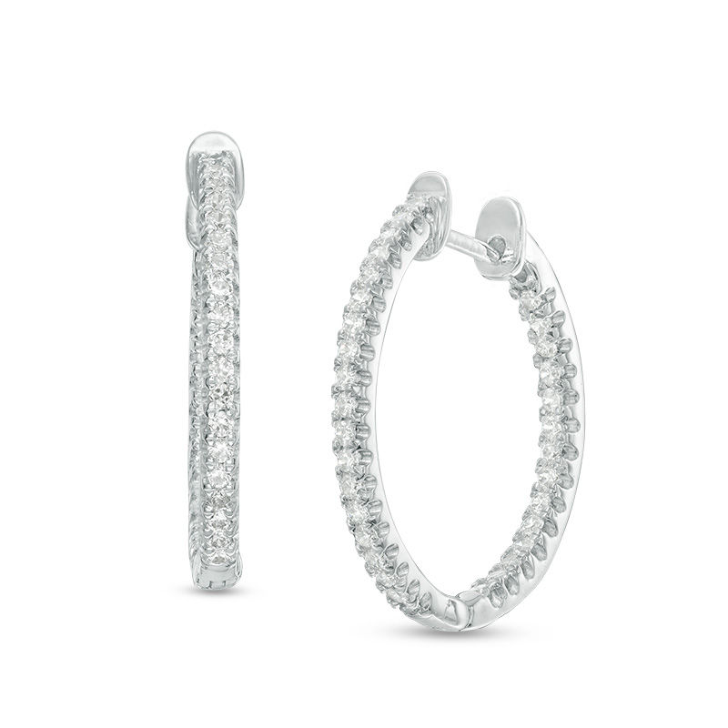 Main Image 1 of 1/3 CT. T.W. Diamond Inside-Out Hoop Earrings in 14K White Gold