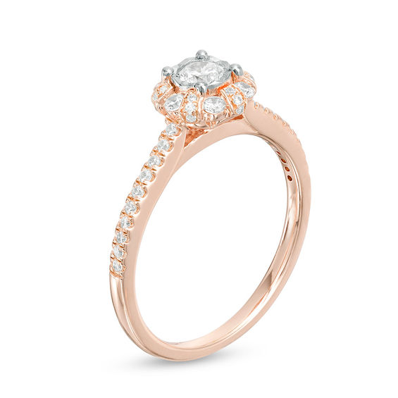 1/2 CT. T.w. Diamond Scallop Frame Engagement Ring in 14K Rose Gold