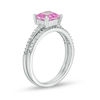 Thumbnail Image 2 of 6.0mm Princess-Cut Lab-Created Pink Sapphire and 1/5 CT. T.W. Diamond Bridal Set in Sterling Silver