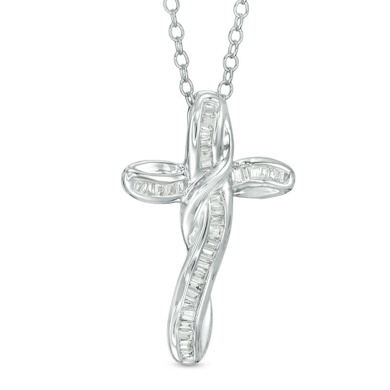 1 5 Ct T W Baguette Diamond Cross Pendant In 14k White Gold T W Baguette Diamond Cross Pendant In 14k White Gold