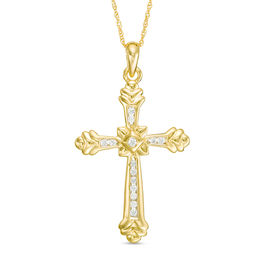 1/4 CT. T.W. Diamond Cross Drop Pendant in 14K Gold