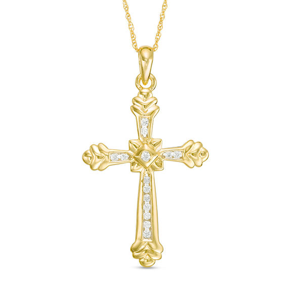1/4 CT. T.w. Diamond Cross Drop Pendant in 14K Gold