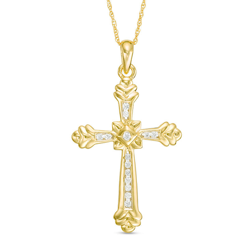 Main Image 1 of 1/4 CT. T.W. Diamond Cross Drop Pendant in 14K Gold